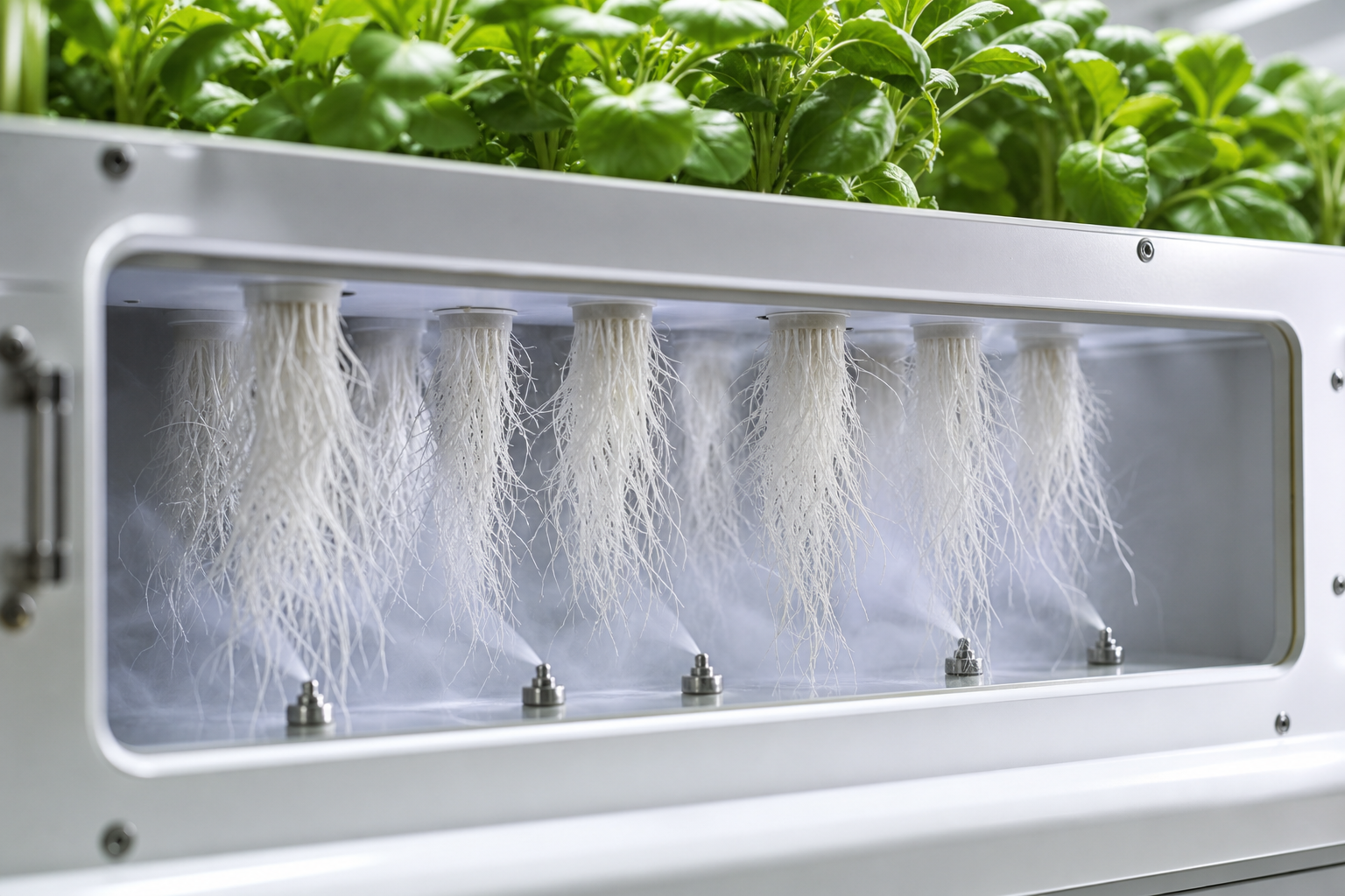 Aeroponic roots in a mist chamber